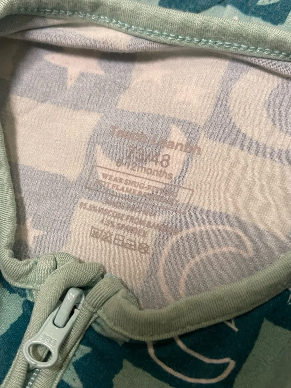 Teach Leanbh Bamboo Baby Sleeper 6-12M Teal Star Moon Zip Romper Footed Pajamas - Picture 8 of 8